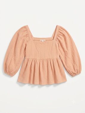 By Together Peach Square-Neck Peplum Top with Puff Sleeves-medium-new